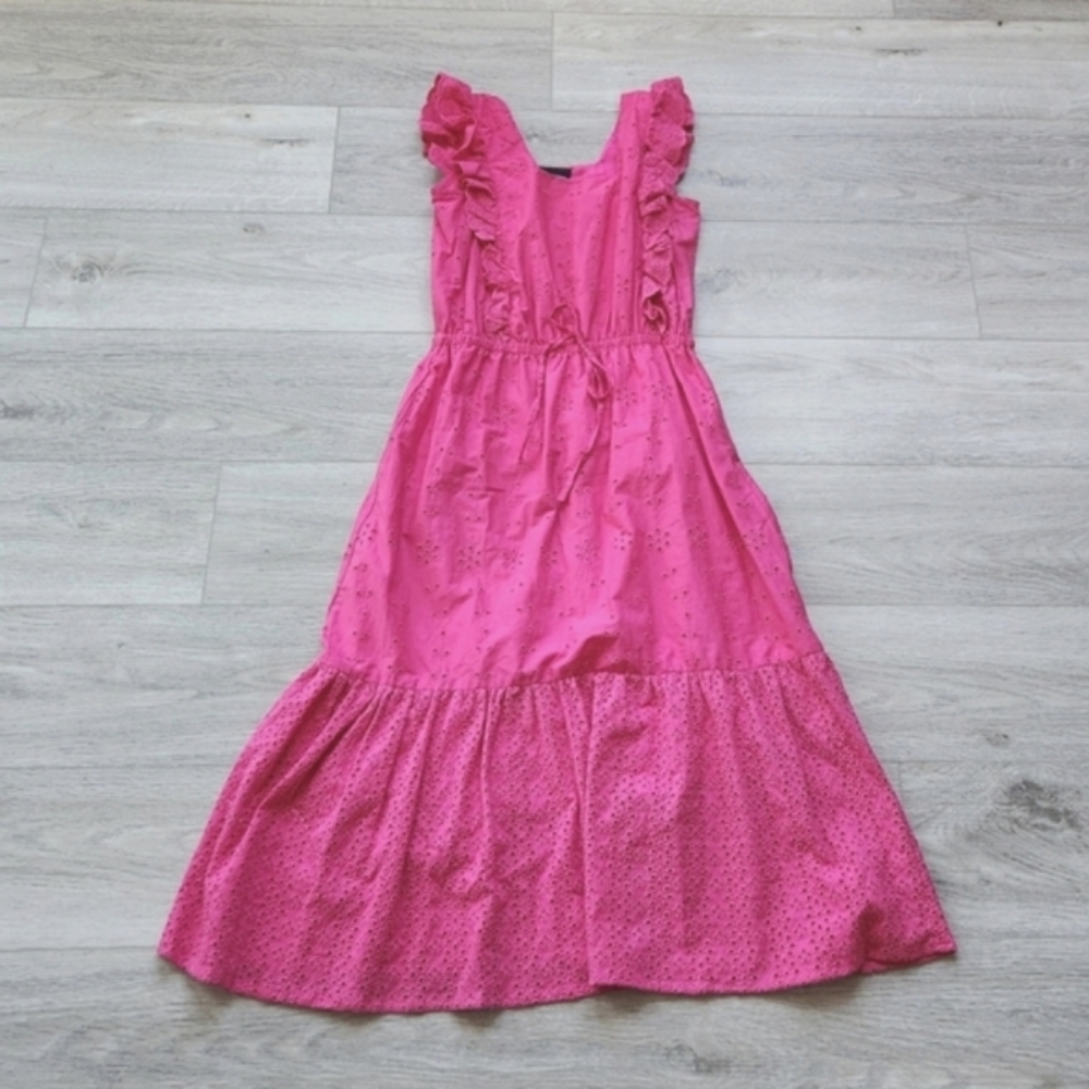 Liv Los Angeles Pink Dress Womens Small Eyelet Ruffles Sleeveless Peasant Boho